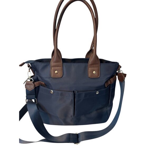 Signature Handbags - Signature Navy Blue Nylon Large Handbag Crossbody Tote